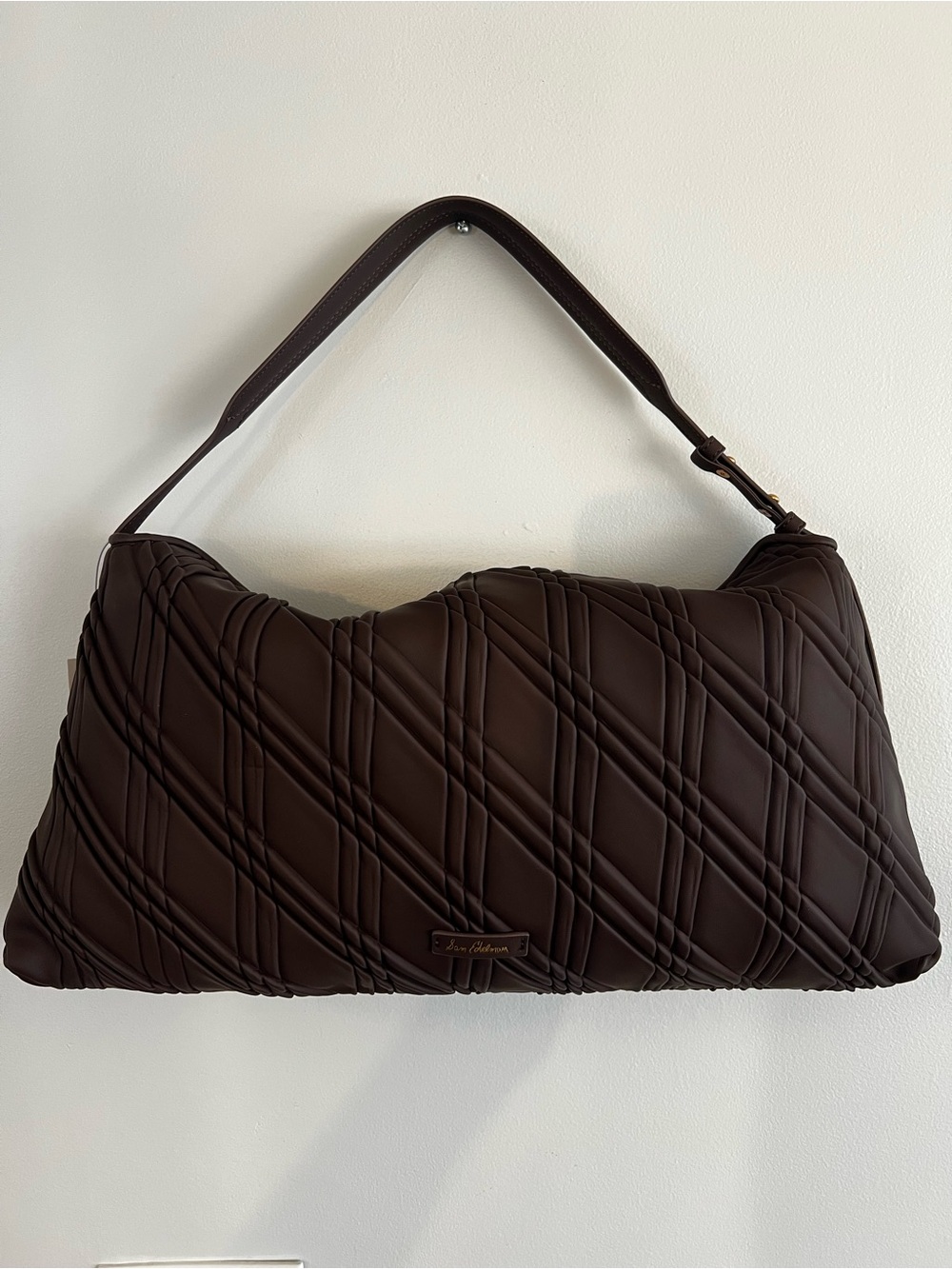 New Sam Edelman Peddy Faux Suede Shoulder Bag Dark Brown